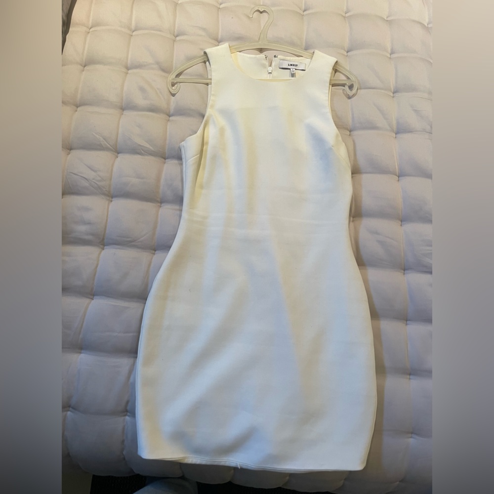 High neck Sleeveless white mini dress
